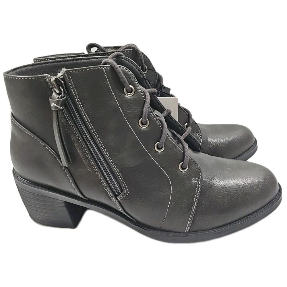 Easy Street ~Woman Size 8.5M~ Gray Faux Leather Becker Ankle Boots NWOB.
